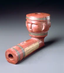 Inlayed Pipe Bowl with Two Faces, Sioux, Minnesota, 1801-33